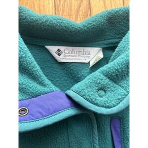Vtg 90s Retro Columbia Teal Purple Fleece Snap Pullover Sweatshirt  Ladies L